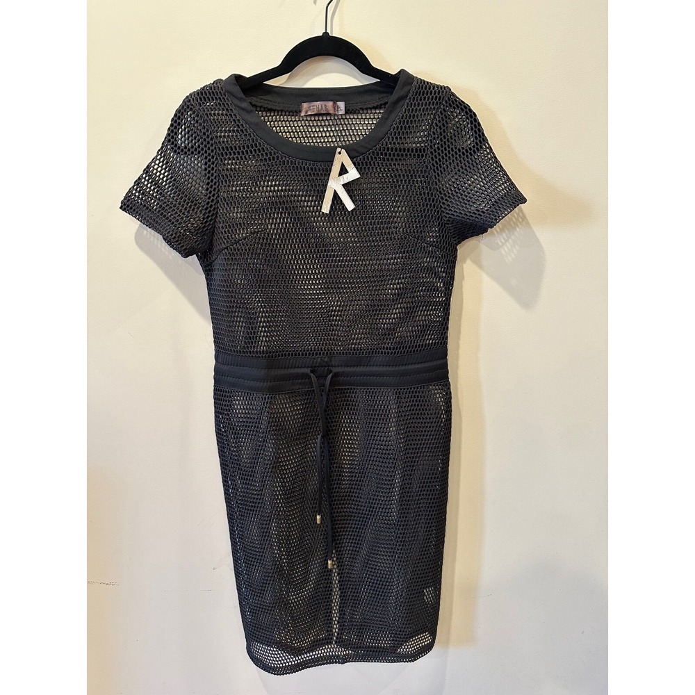 REHAB NTW Black Mesh Drawstring Party Dress Sheer Vegas Beach Festival Size S‎
